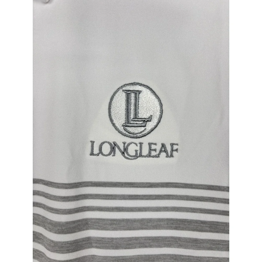 Peter Millar Summer Comfort Polo Shirt Mens Large White Gray Striped Longleaf L